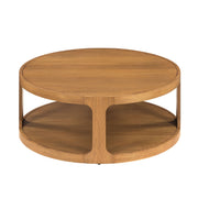 My Texas House Haven Round Coffee Table, 40-Inch Wood Top, Warm Brown Finish, Drum-Style Base, Open Lower Shelf, MT65250047100A7