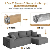 Neche 108 in Boneless L-Shaped Corduroy Sectional Sofa, Gray, Right-Facing Chaise, Deep Seating