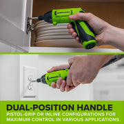 Greenworks 8V Cordless Screwdriver, 70 in-lb Torque, 5+1 Clutch Settings, Dual-Position Handle, Includes 2 Bits and USB-C Charging Cable