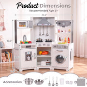Pirecart Kids Corner Play Kitchen, Pretend Playset with Sound and Light Range Hood, White