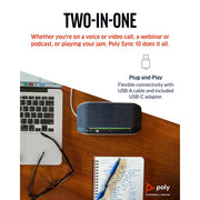 Poly Sync 10 USB Speakerphone, Portable Dual-Mic with Noise Reduction, Full-Duplex Audio, Touch Controls, Microsoft Teams Certified, USB-A and USB-C Connectivity, Black, 219656-01