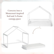 Little Seeds Trellis Toddler House Bed, Montessori-Inspired Design, True White, Crib Size, Pine Wood Frame