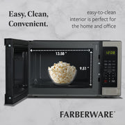 Farberware Countertop Microwave Oven, 1.1 Cu Ft, 1000W, 8 Auto Cook Settings, Defrost Function, Child Safety Lock, Stainless Steel, FMO11WLBKSS