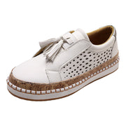 WNVMWI Womens Slip On Sneakers, Breathable Hollow-Out Design, Fashion Fringe Accents, White, 9293308992