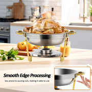 YXSC Round Chafing Dishes Buffet Set, 4 Pack, 5QT Gold Stainless Steel Food Warmer with Glass Lid
