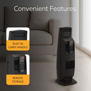 Lasko Ceramic Tower Space Heater, 1500W, 3 Heat Settings, Oscillating, Remote Control, 12-Hour Timer, Black, CT22850