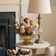 Nuptio Distressed Gold Metal Decorative Compote Bowl, 7 in Wide Brass Pedestal Vase, Pack of 10