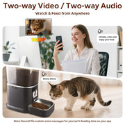 Myonaz 5L Automatic Pet Feeder with 1080P HD Camera, Two-Way Audio and Video, 2.4G/5G WiFi App Control, Anti-Jam Spiral Paddle System, Black, PT03S