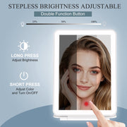 Funtouch Portable LED Lighted Makeup Mirror, Foldable Travel Vanity Mirror, 72 LED Lights with 3 Color Modes, Dimmable Touch Control, Rechargeable Battery, White, 296W
