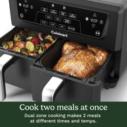 Cuisinart Dual Basket Air Fryer, 11 Qt Total Capacity, 4 Cooking Functions, Sync Finish Technology, Toss Reminder, Auto-Pause, Automatic Warm Mode, ADZ-110
