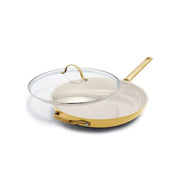 GreenPan Reserve Ceramic Nonstick 12  Frypan with Helper Handle and Lid | Sunrise with Gold-Tone Handles