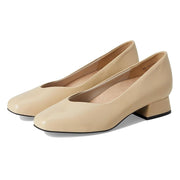 David Tate Freedom High Women's Heels, Nude Leather, Square Toe, Leather-Wrapped Cuban Heel, Size 10.5 M, NWS25-504
