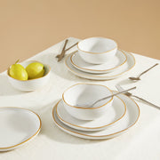 Pokini 12-Piece Stoneware Dinnerware Set with Reactive Glaze Finish, White, Service for 4