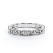 JeenMata Vintage Filigree Wedding Band - Milgrain Edge - in 18k White Gold Plating over Silver