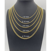 Jewelheart 14K Yellow Real Gold Cuban Concave Curb Link Chain Necklace, Diamond Cut, Unisex, Multiple Lengths 16-24 in, Widths 1.9-4.75 mm