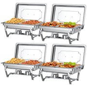 TINANA 8QT Stainless Steel Chafing Dish Buffet, Set of 4, 4 Half Pan 4 Pack Silver