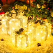 IROOZIGOTO 3PCS Christmas Lighted Gift Boxes Christmas Decorations, Pre-lit Tinsel Present Box
