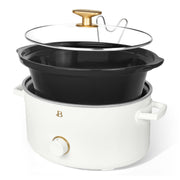 Beautiful 8 Qt Manual Slow Cooker, Removable Ceramic Pot, 3 Heat Settings, Steel Lid Holder, White Icing, 19973