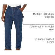 Carhartt Men's Loose Straight Denim Dungaree Jeans, Canal Medium Wash, 48W x 32L, 100% Cotton, Utility Pockets, Hammer Loop, 104941