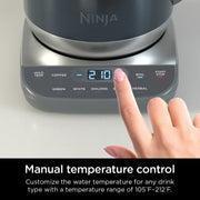 Ninja Precision Temperature Electric Kettle, 7 One-Touch Presets, Rapid Boil, Hold Temperature, 7-Cup Capacity, Blue Stainless Steel