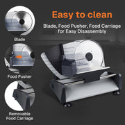 Behome Electric Meat Slicer, 200W Motor, 7.5-Inch Stainless Steel Blade, Adjustable Thickness up to 15mm, Silver, CP-C853