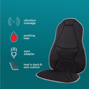 Homedics Heated Travel Back Massage Cushion, Dual Vibration Settings, Soothing Heat, Portable Lightweight Design, 2-Pack, Black, 990445356