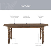 My Texas House Adler Extended Oval Dining Table with 12-Inch Removable Leaf, Provincial Brown, Seats 6