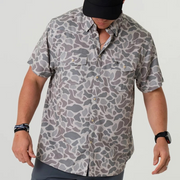 BURLEBO Men's Performance Western Short-Sleeve Button-Down Shirt, Classic Deer Camo, XL