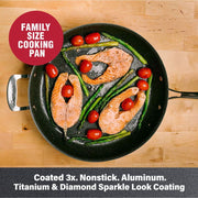 GraniteStone 14 in Nonstick Family Fry Pan, Aluminum Skillet with Helper Handle, Metal Utensil Safe, Oven Safe to 500F, Dishwasher Safe, 7631