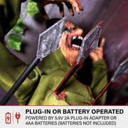 Frashp Haunted Hill Farm 4.4-ft Life-Size Impaled Zombie Animatronic with Voice-Activated Sensor, Swinging Arms, Glowing Eyes, Adjustable Volume, Dual Power Options