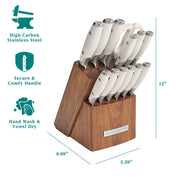 The Pioneer Woman 14-Piece Knife Block Set, High-Carbon Stainless Steel Blades, Ergonomic ABS Handles, Linen-Finished Acacia Wood Block