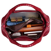 Feledorashia 20220808 Women Satchel Genuine Leather Top Handle Handbag Large Work Tote Shoulder Bag Crossbody Purse Red