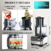 FIMEI HGM411 Food Processor, 12-Cup Capacity, 600W Motor, Compact Kitchen Chopper & Mixer, Triple Lock Safety System, BPA-Free Parts, Black