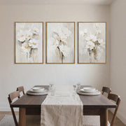 HPINUB Beige Floral Wall Art Set, Neutral White Flowers on Thickened Canvas, Framed PS Frame with Sturdy Backboard, 16x24 Inch, Set of 3
