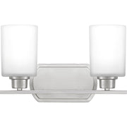 Quoizel Pruitt 14 Inch 2 Light Bath Vanity Lighting Fixture, Brushed Nickel, Transitional Style, PRUO8617BN