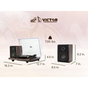 Victor VWRP-1600 Lincoln Turntable, 3-Speed Belt-Driven, Bluetooth Streaming, Dual Detached Speakers, Mahogany Wood Finish, Dust Cover