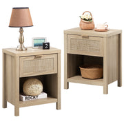 SICOTAS Rustic Small Wood Nightstand Set, Brown, Drawer and Open Storage Shelf, Set of 2, 5020111825