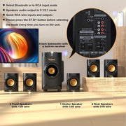 Bobtot 5.1 Surround Sound Speaker System, 200W Peak Power, Bluetooth, 5 Wired Speakers with 4 Inch Woofer, Built-in Receiver, ARC Optical AUX RCA Coaxial Inputs, Home Theater B38