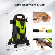 Unbranded Electric Pressure Washer, 2300 PSI, 1900W High-Power Cleaner with 4 Quick-Connect Nozzles and Soap Bottle, Green Black