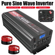 MUCH 4000W Pure Sine Wave Power Inverter, 12V DC to 110V AC Converter, 3 AC Outlets, USB Port, LCD Display, Dual Cooling Fans, Aluminum Alloy, Gray-Silver