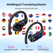 Hosaud AI Translation Wireless Bluetooth Earbuds, Real-Time 144 Languages, Noise Canceling, Offline Mode, 60H Playtime, IPX6 Waterproof, S50