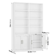 Homfa 366 Tall Bookcase w/Doors, 8 Cubes, 2 Cabinets, 6-Tier Double Row Bookshelf, White, 73