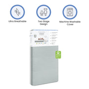 Delta Children Winter Breeze Crib and Toddler Mattress, Breathable Cloud Core, Machine Washable Cover, Waterproof, GREENGUARD Gold, Artic Blue White