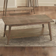 Steve Silver Milani Solid Mango Wood Rectangular Cocktail Table, Chevron Patterned Top, Natural Finish, 47 in, with Bottom Shelf