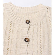 Alsol Lamesa YS12272 Women's Cable Knit Cardigan Sweater, Crew Neck, Button Down, Long Sleeve, Loose Fit, M, Apricot