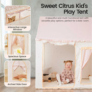 The Natural Baby Company Kids Play Tent, Natural Cream Indoor Playhouse with Cushion and Fairy Lights, Portable Polyester Tent for Toddlers Ages 3-6, TNYE1010