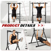 Primy Foldable Power Tower, 350 lb Capacity, Alloy Steel Frame, Adjustable Height Pull Up Bar, Free-Standing Dip Station, Black