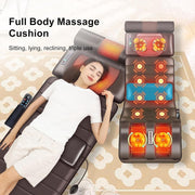 Fullbody Massage Mat with 9 Professional Modes, Heating Function, Acupressure Neck Pillow, Foldable Design, Brown