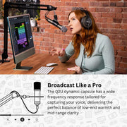 Samson Q2U Handheld Dynamic USB Microphone with Cardioid Polar Pattern, Black, Bundle with Boom Arm and Pop Filter, SAQ2UTB_K2