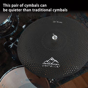 EastRock Low Volume Cymbal Pack, 14/16/18/20 Inch Alloy Cymbals with Noise Reduction, Black, Includes Bag and Felts, JDCP-03-2